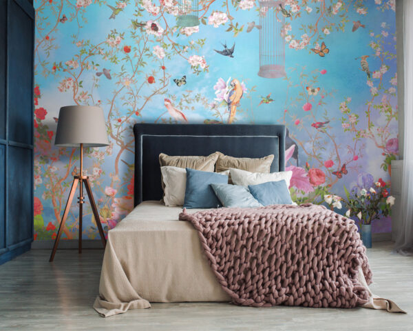 Papel pintado con pájaros y flores Papel pintado con pájaros y flores