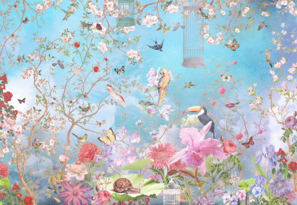 Papel pintado con pájaros y flores Papel pintado con pájaros y flores