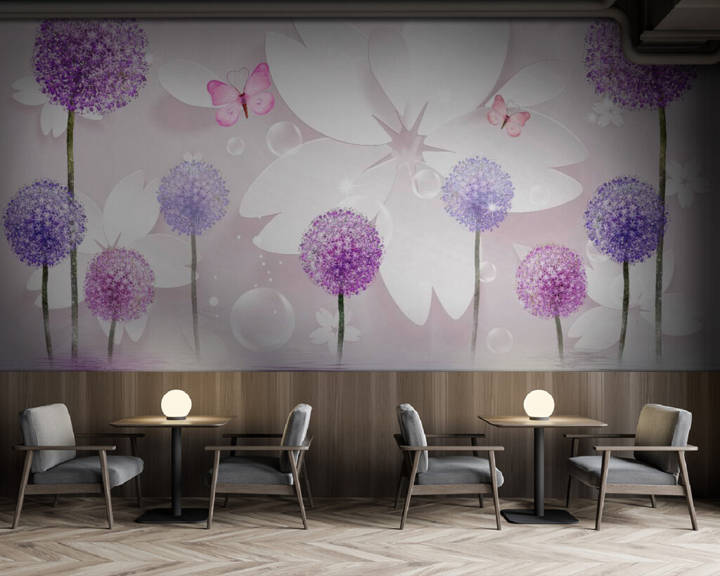 Purple and white flowers with butterflies Purple and white flowers with butterflies