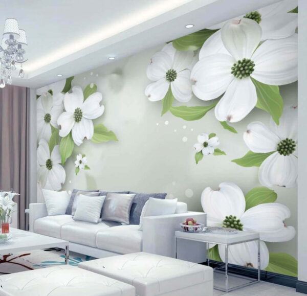 Fotomurales Fotomurales Flores blancas con hojas verdes (SKU: u17150)