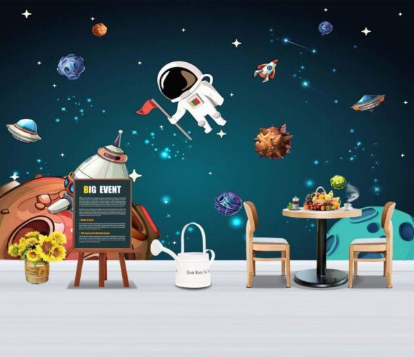 Escena espacial de dibujos animados con planetas y estrellas Escena espacial de dibujos animados con planetas y estrellas