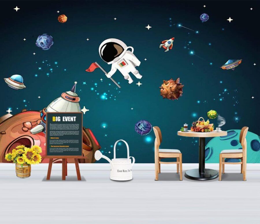 Escena espacial de dibujos animados con planetas y estrellas