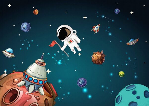 Escena espacial de dibujos animados con planetas y estrellas Escena espacial de dibujos animados con planetas y estrellas