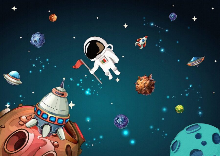 Escena espacial de dibujos animados con planetas y estrellas