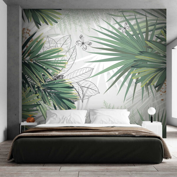 Follaje tropical con delicadas mariposas. Follaje tropical con delicadas mariposas.