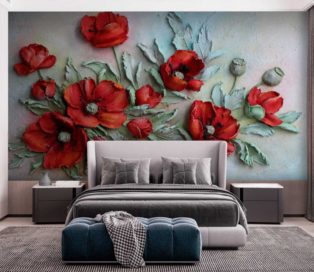 Vibrant red flowers in soft hues