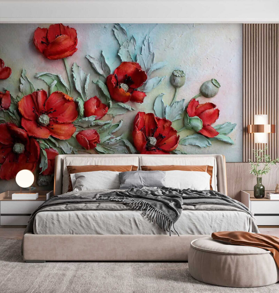 Vibrant red flowers in soft hues