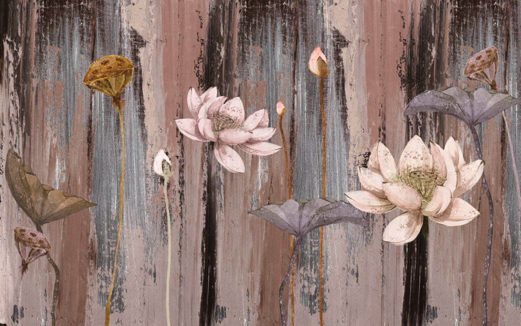 Pintura de flores sobre una superficie de madera Pintura de flores sobre una superficie de madera