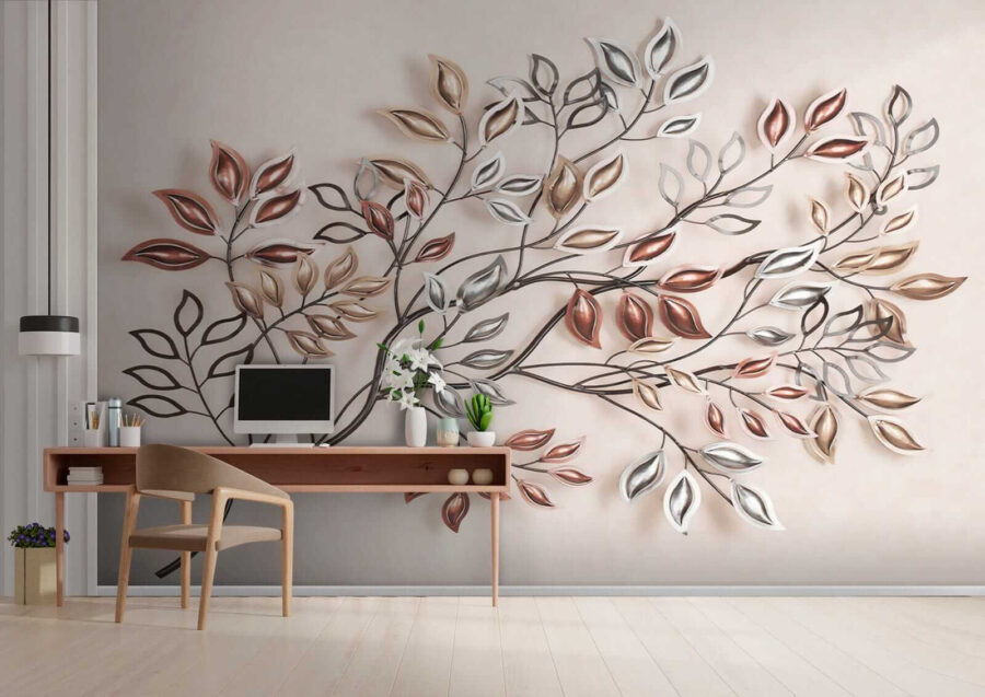 Árbol metálico con hojas