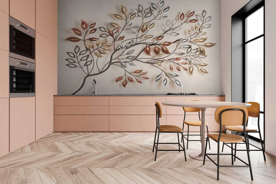 Árbol metálico con hojas