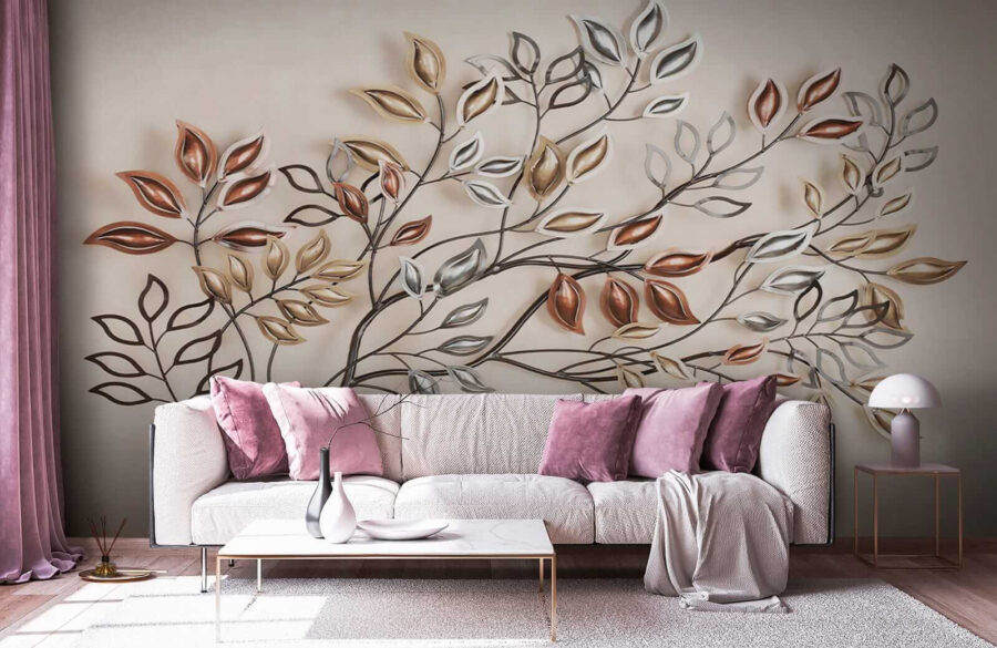 Árbol metálico con hojas