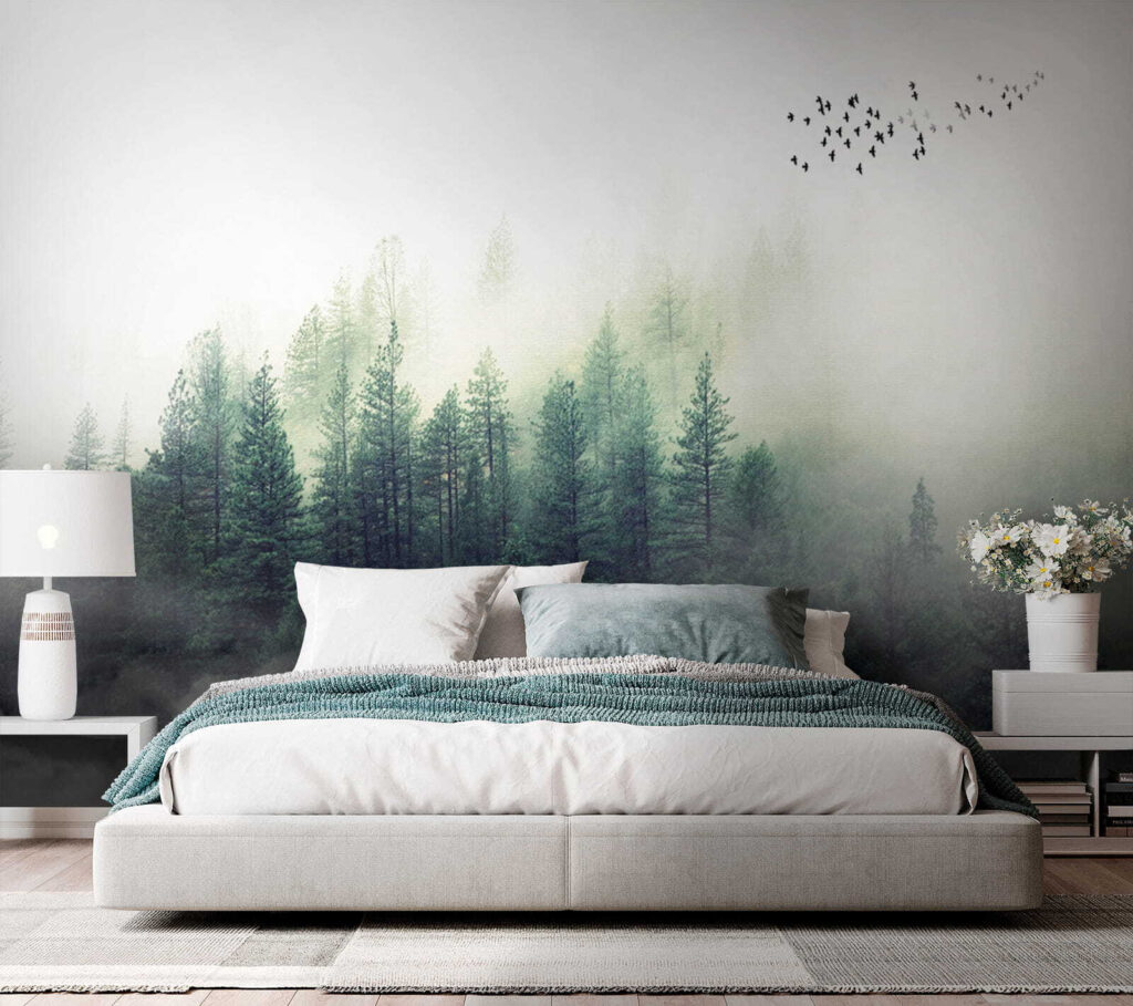 Birds flying over a forest