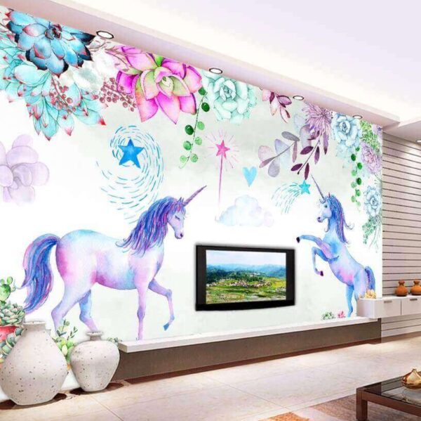 Unicornios y flores de acuarela Unicornios y flores de acuarela