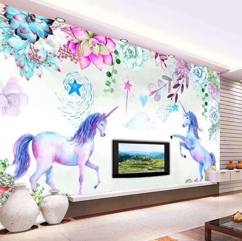 Unicornios y flores de acuarela Unicornios y flores de acuarela