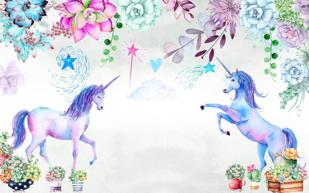 Unicornios y flores de acuarela Unicornios y flores de acuarela