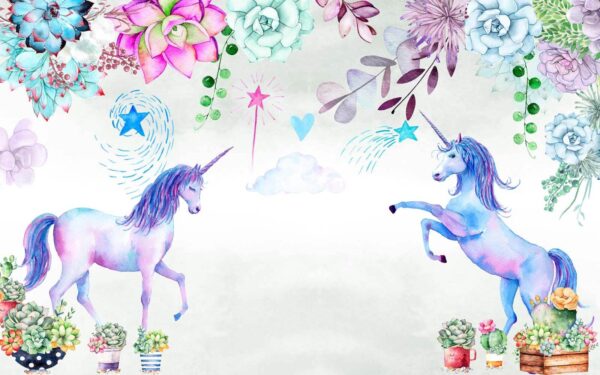 Unicornios y flores de acuarela Unicornios y flores de acuarela
