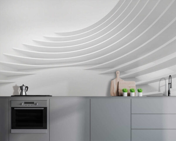 Habitación blanca con líneas curvas Habitación blanca con líneas curvas