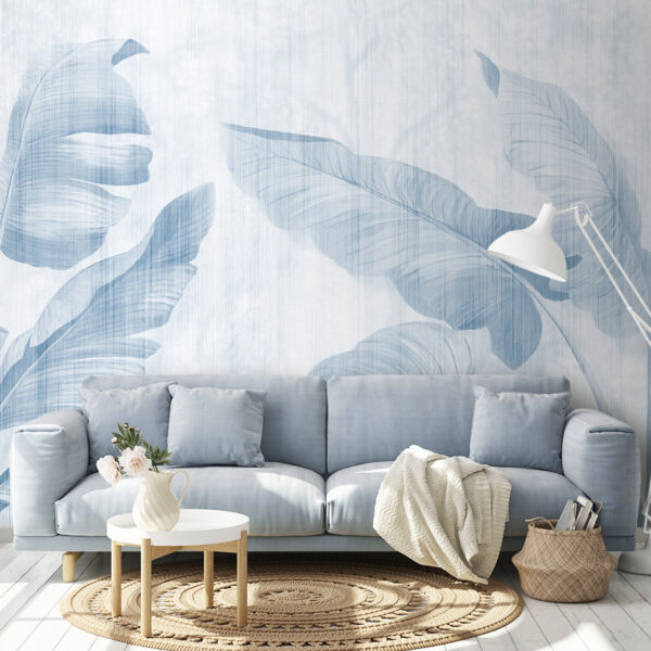 Soft blue leaves on serene background Soft blue leaves on serene background