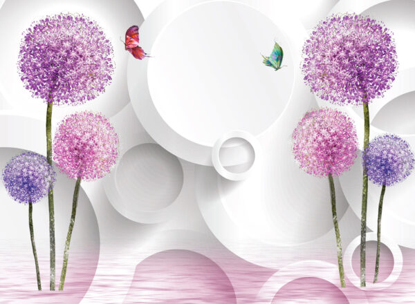 Papel pintado con flores moradas y mariposas Papel pintado con flores moradas y mariposas