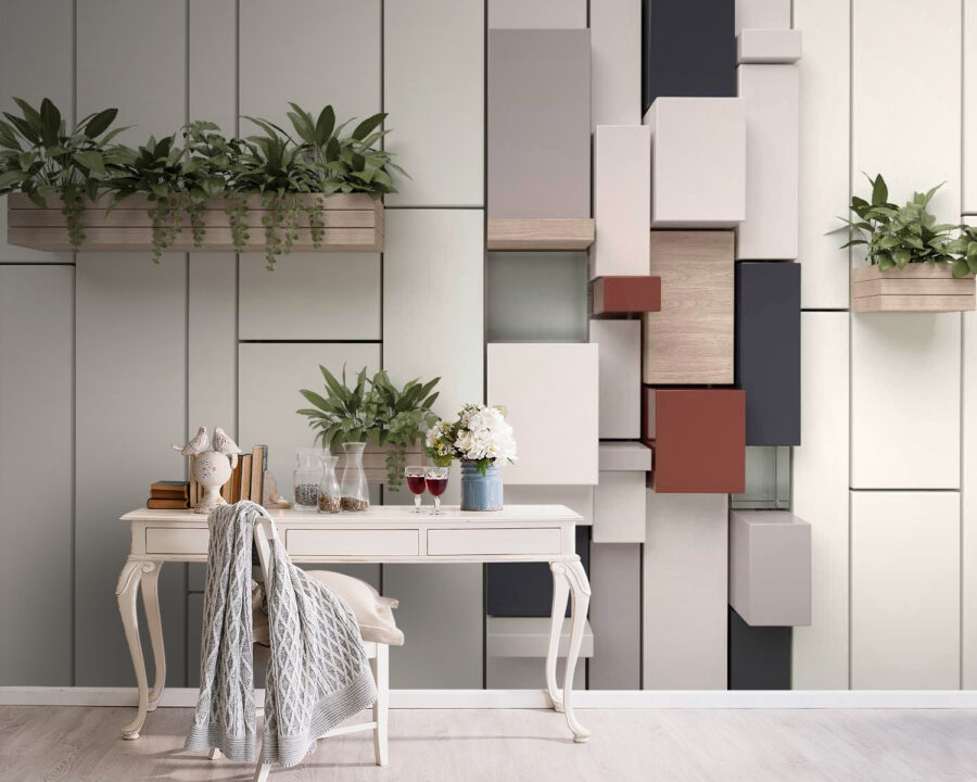 Fotomurales Pared con plantas y cajas - Imagen 4