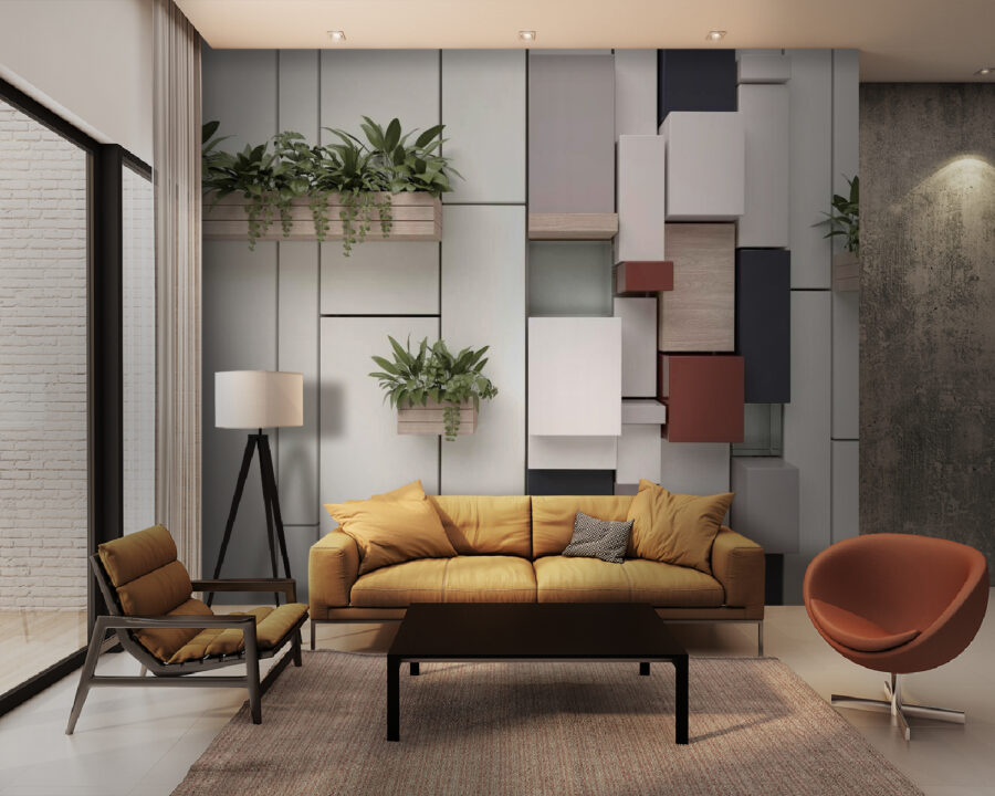 Fotomurales Pared con plantas y cajas - Imagen 2