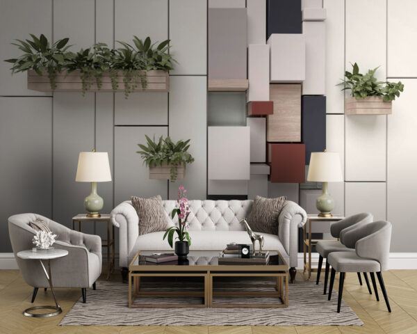 Pared con plantas y cajas Pared con plantas y cajas