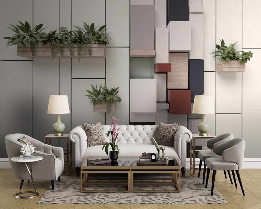 Fotomurales Pared con plantas y cajas - Imagen 3