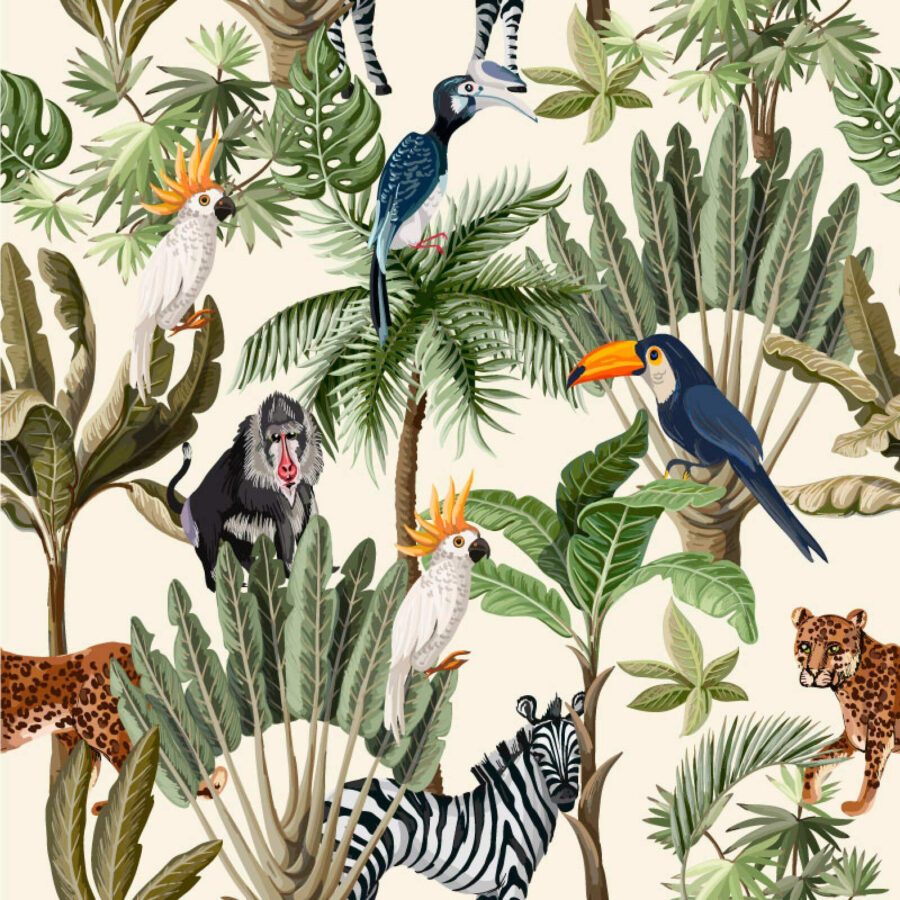 Patrón de plantas y aves tropicales