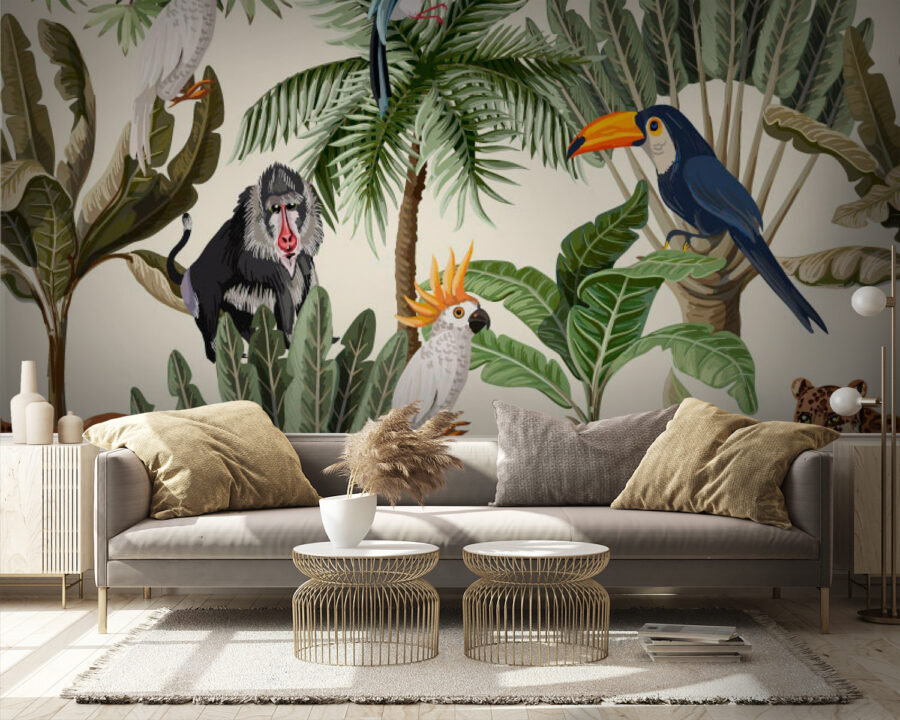 Patrón de plantas y aves tropicales