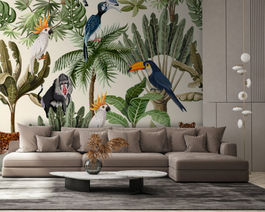 Patrón de plantas y aves tropicales