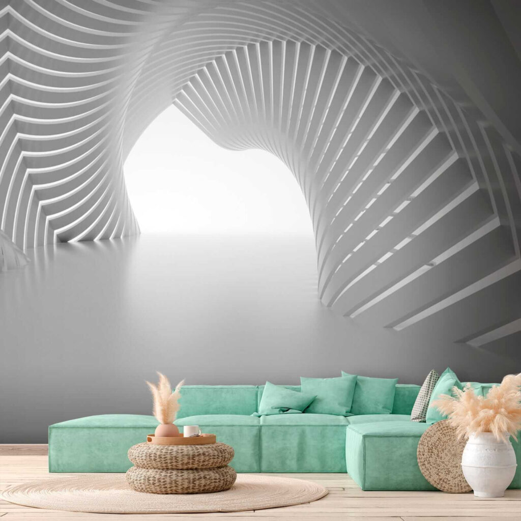 White tunnel with curved lines