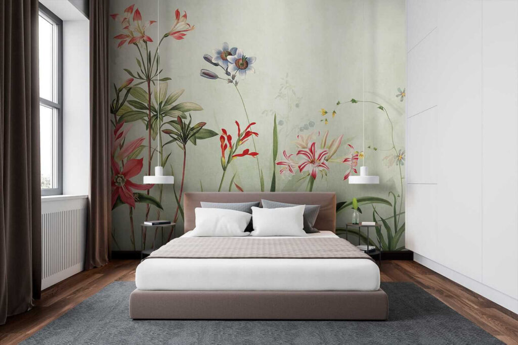Vibrant flowers in soft green hues