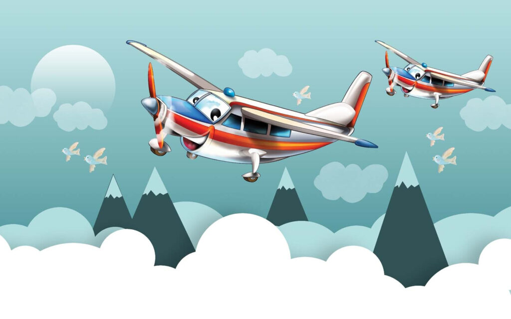 Aviones de dibujos animados volando en el cielo Aviones de dibujos animados volando en el cielo
