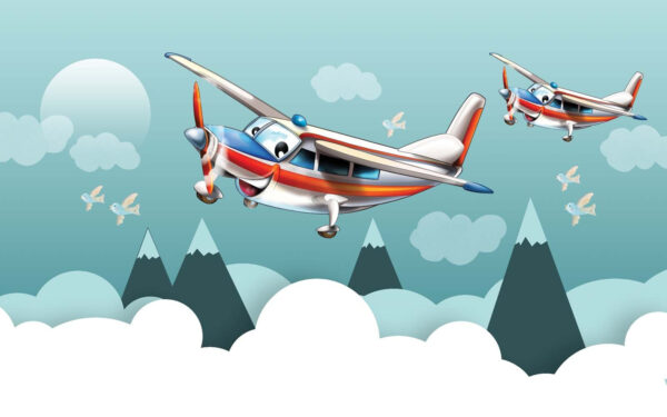Aviones de dibujos animados volando en el cielo Aviones de dibujos animados volando en el cielo