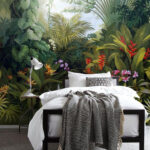 Fotomurales Pintura de un bosque con flores