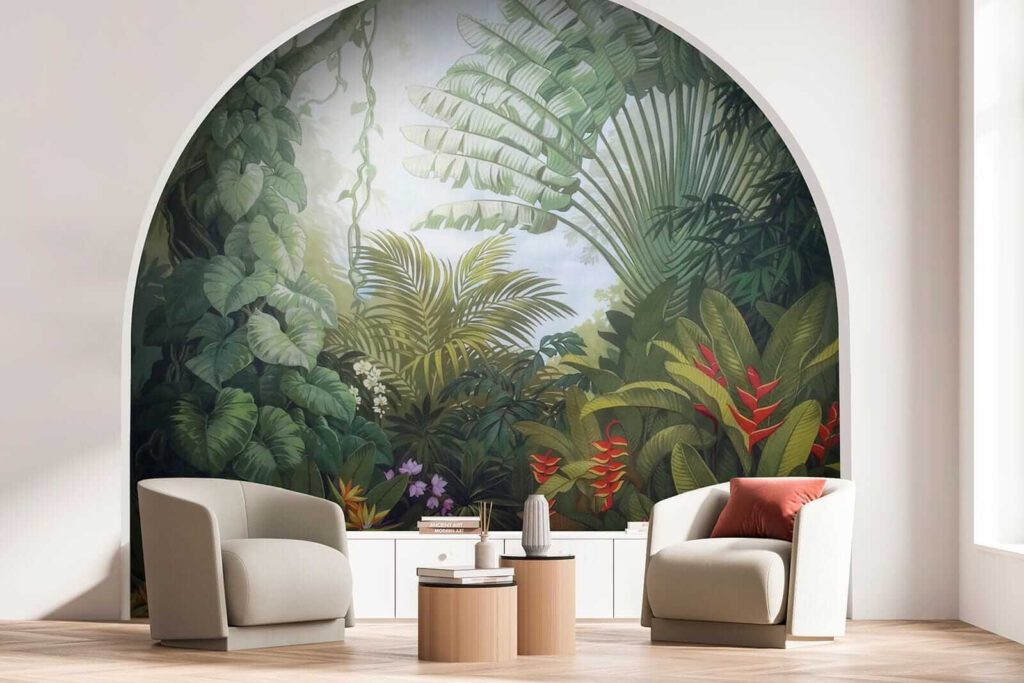 Painting of a forest with flowers