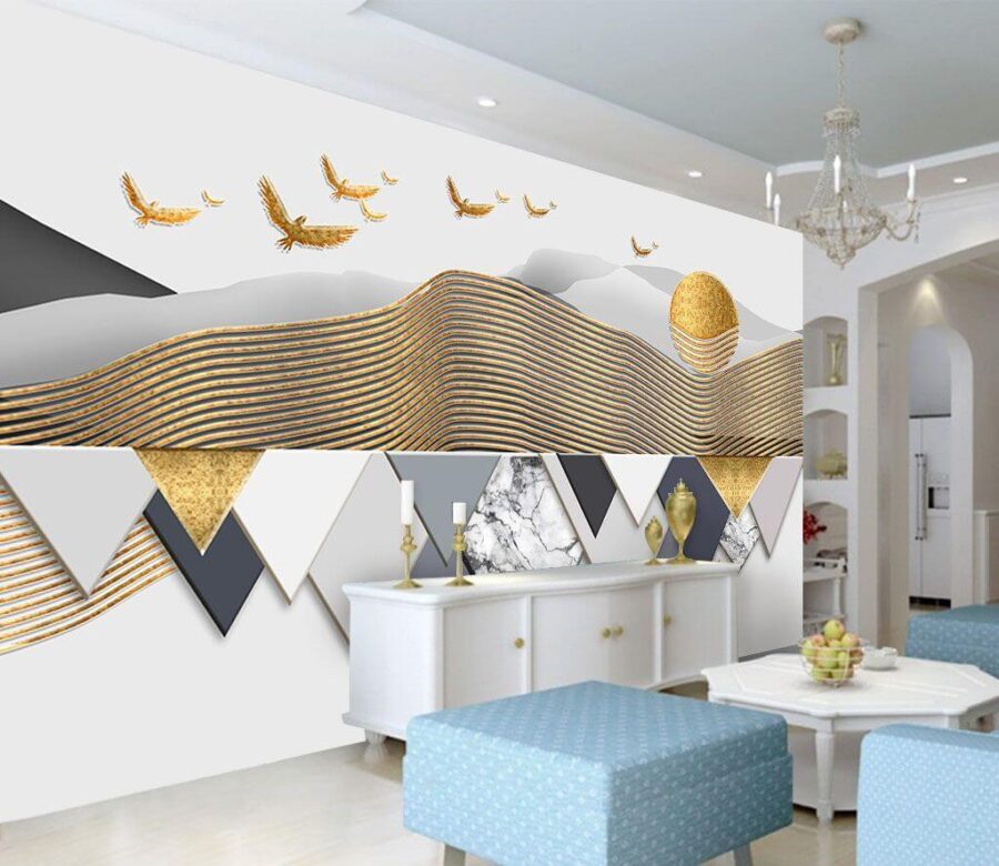 Papel pintado con pájaros volando en el cielo