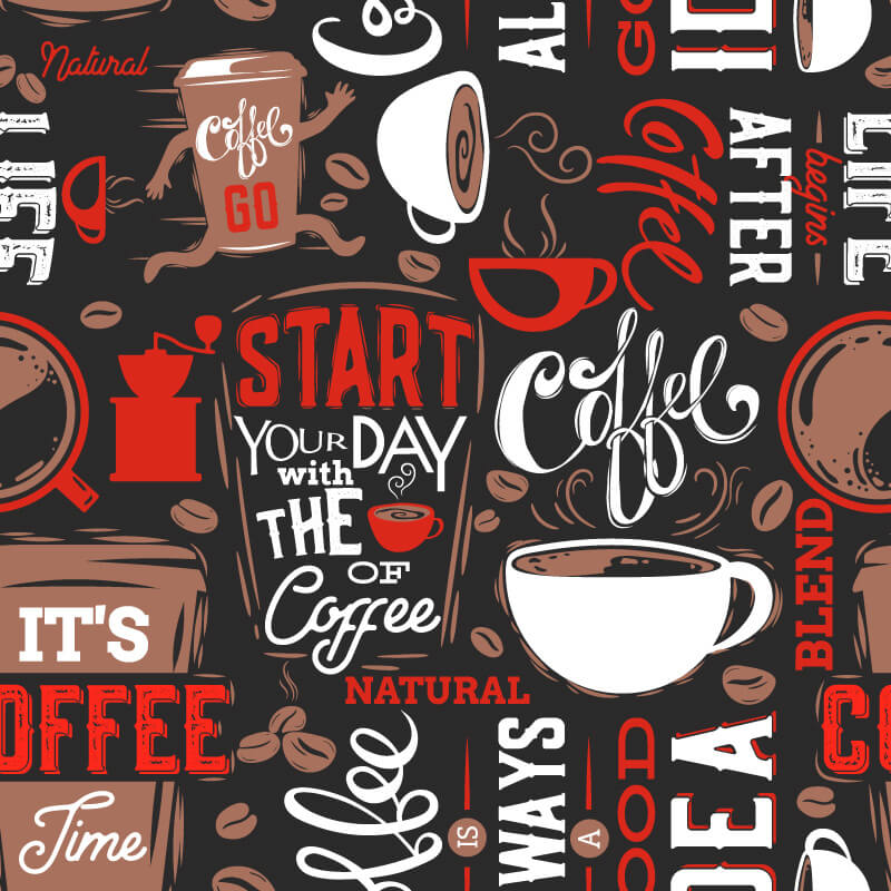 Patrón de tazas y granos de café