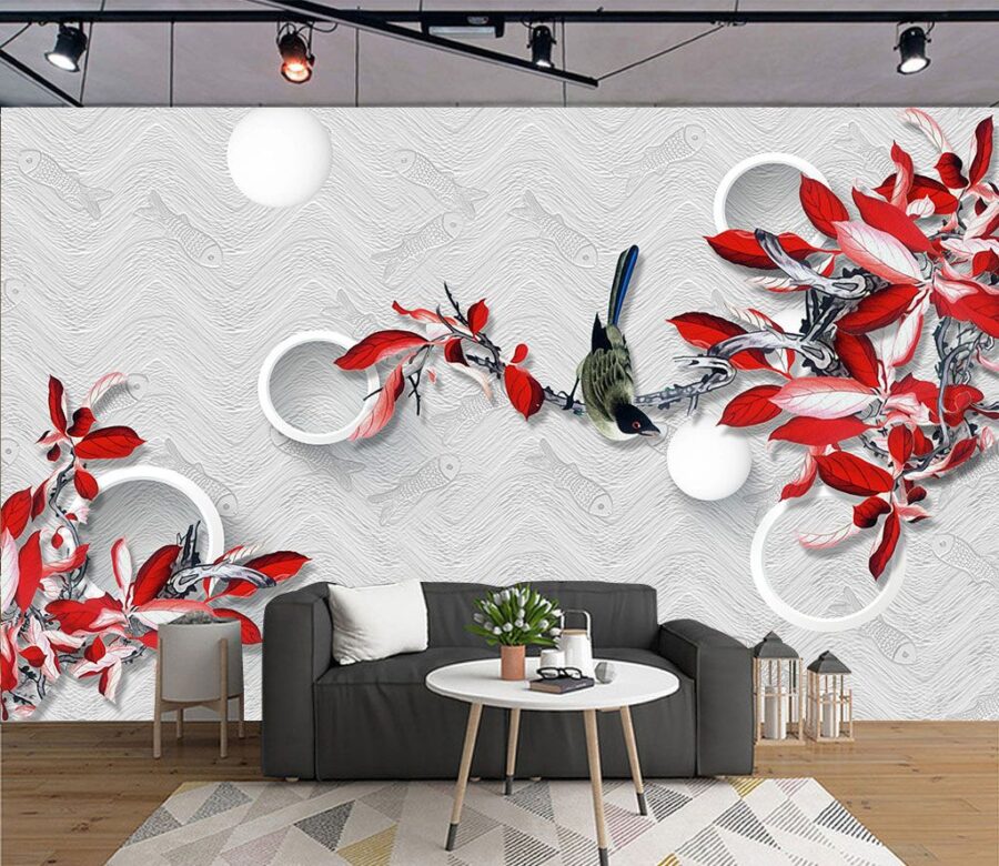 Papel pintado con un pájaro en una rama
