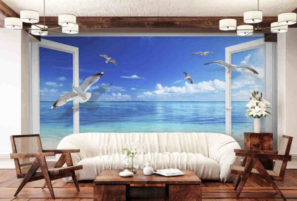 Una ventana con pájaros volando Una ventana con pájaros volando