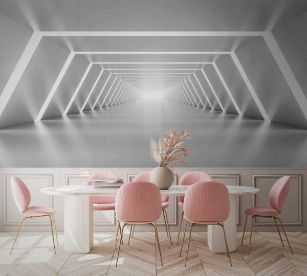 Una habitación blanca con luces Una habitación blanca con luces