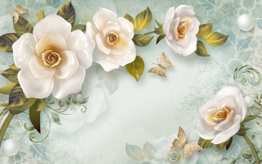 Flores blancas y una mariposa