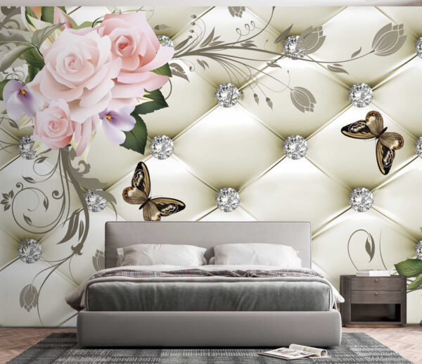 Wallpaper with flowers and butterflies