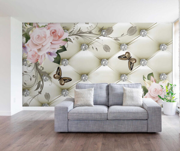 Wallpaper with flowers and butterflies