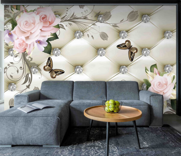 Wallpaper with flowers and butterflies