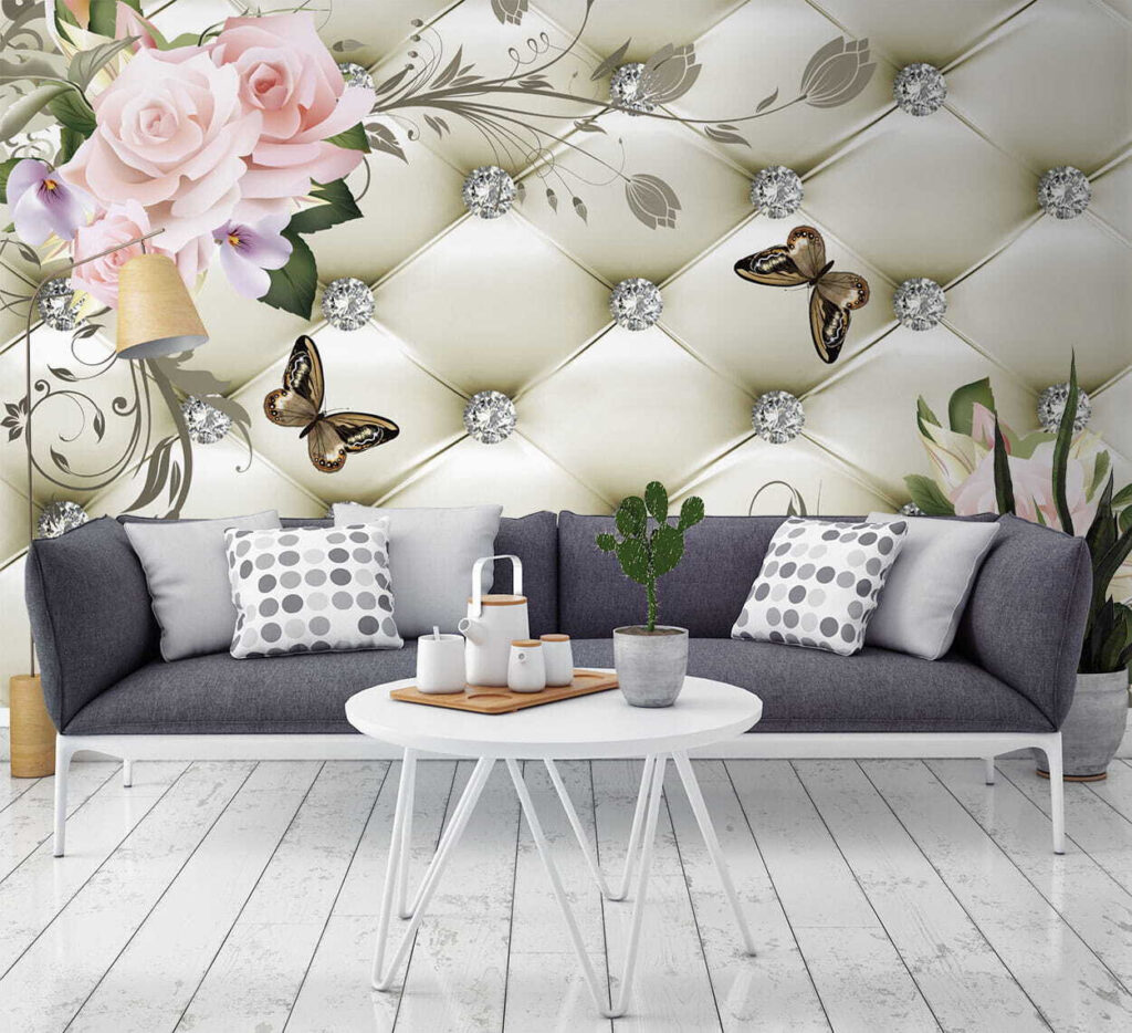 Wallpaper with flowers and butterflies