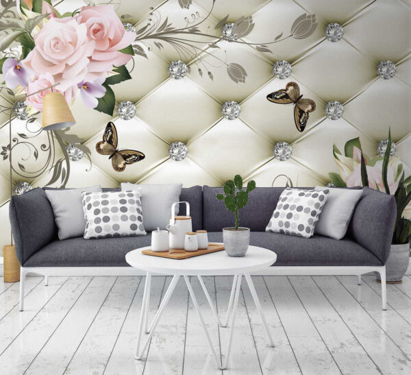 Wallpaper with flowers and butterflies