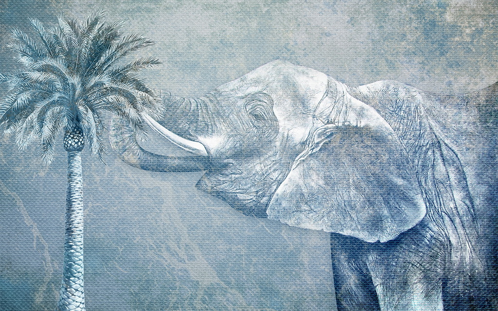 Un elefante con palmera Un elefante con palmera