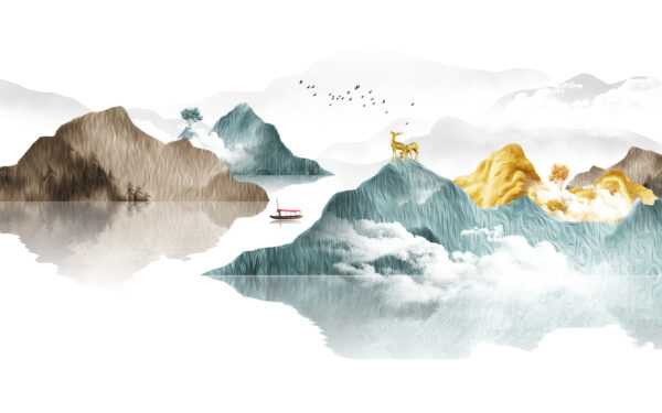 Pintura de montañas y barcos Pintura de montañas y barcos
