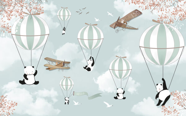 Pandas y globos aerostáticos en el cielo Pandas y globos aerostáticos en el cielo